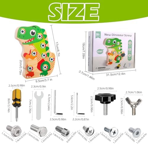 Montessori Dinosaur Screw Board, 8 Screws, Fine Motor Toy for Kids Ages 3+ - Image 5