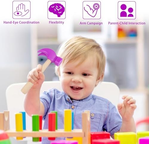 Fowecelt Wooden Hammer Toys Simulation Hammers Maintenance Tools Educational Toys for Kids Birthday Party Games Supplies (Purple) - Image 3