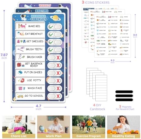 3 in 1 Bedtime/Morning/Weekly Astronaut Routine Chart for Kids, Magnetic Chore Chart for Toddlers, Visual Schedule for Kids Toddlers Schedule Board for Home - Image 6