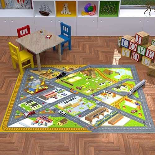 KC Cubs 3x5 Country Farm Construction Car Road Street Rug – Educational Carpet Play Mat for Kids, Toddlers, Nursery, Classroom, Playroom, Baby Daycare - Image 4