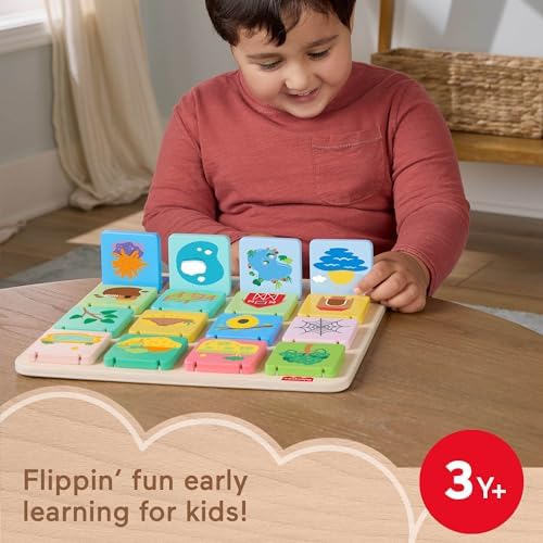 Fisher-Price Wood Preschool Toy Lift & Reveal Board, Early Learning Activity for Fine Motor Developmental Play Kids Ages 3+ Years - Image 2