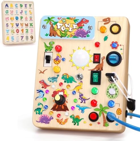 Grarain Busy Board for Toddlers - Montessori Educational Toy for 1-3 Year Old Boys & Girls | Travel-Friendly Sensory Learning Activity | Ideal for Kids with Autism(Dinosaur Busy Board) by Grarain