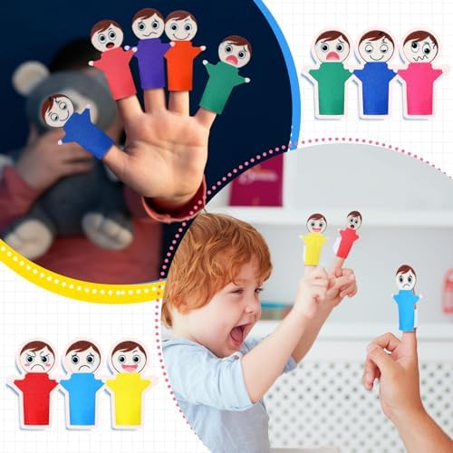 40 Pcs Feeling Finger Puppets Hand Puppets Counselor Gifts Social Emotional Learning Activities with 10 Expression Felt Finger Puppets for Autistic People - Image 6