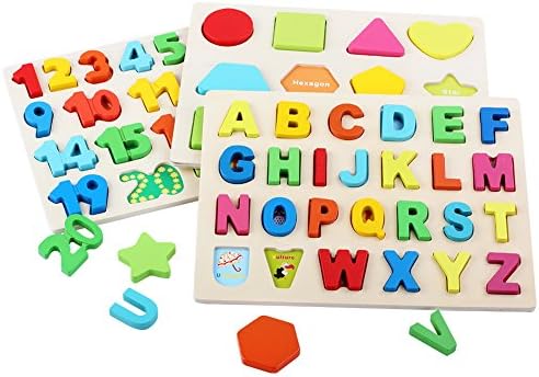 QZMTOY Wooden Puzzles for Toddlers, Wooden Alphabet Number Shape Puzzles Toddler Learning Puzzle Toys for Kids, 3 in 1 Puzzle for Toddlers, Age 3+ (Set of 3) - Image 6