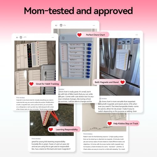 Chore Chart for Kids, to Do List Board with Sliders 19 Personalizable Sheets and Marker Visual Schedule for Kids with Autism Routine Chart Magnetic Dry Erase Board for Refrigerator, Desk, Home - Pink - Image 4
