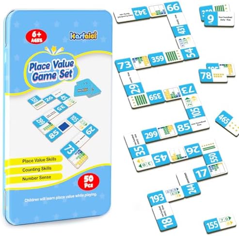 Kasfalci Place Value Dominoes Set Flash Cards, Back to School Supplies, 50 PCS Math Learning Games for Kids, Montessori Counting Toys, Preschool Kindergarten Classroom Must Haves by Kasfalci