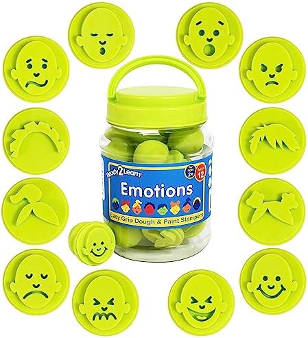 READY 2 LEARN Easy Grip Dough & Paint Stampers, Emotions, Set of 12 by Ready2Learn