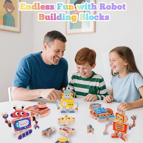 ATOYUS Wooden Montessori Robot Building Blocks Toys for Kids 3-5, 35-Piece - Image 2