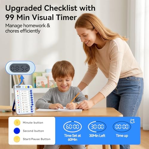 Chore Chart for Kids with Visual Timer, ADHD Tools Visual Schedule Planning Board with Slider, 20 Personalizable Cards and Magnetic Marker, Morning/Bedtime/Daily Routine Chart Checklist - Blue - Image 2