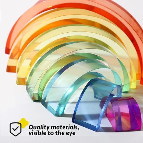 Dinhon Acrylic Rainbow Blocks Set - 7 Colors Graduated Arch Blocks, Gem Rainbow Stacker Toy for 1 2 3 4 5 Years Old Boys Girls Gift, Creative Building & Sensory Decorative Birthday Toy - Image 4