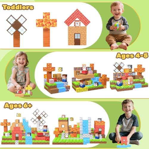LionFuny 200PCS Magnetic Blocks,Magnetic Building Blocks Stacking Toys,Magnet Toys Building World Set, STEM Sensory Christmas Birthday Gift for Toddlers Boys Kids Age 3 4 5 6 7 8,Upgrade 1" Large Size - Image 5