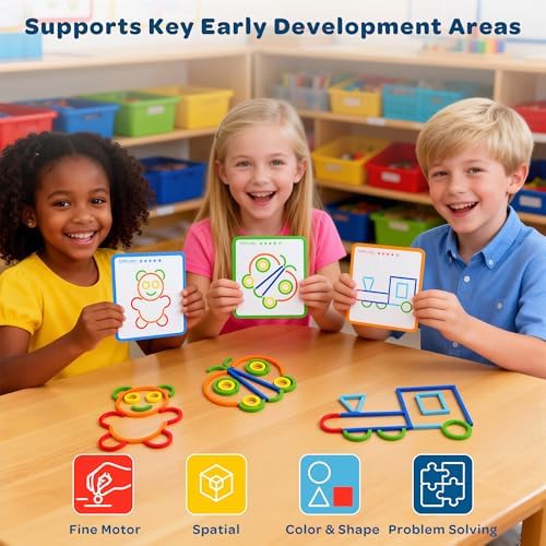 Montessori Smart Sticks Learning Set with Rings and Challenge Cards, 120PCS Creative Building Kit, STEM Toys for 3 4 5 Year Old Kids, Preschool Montessori Learning Activities - Image 4