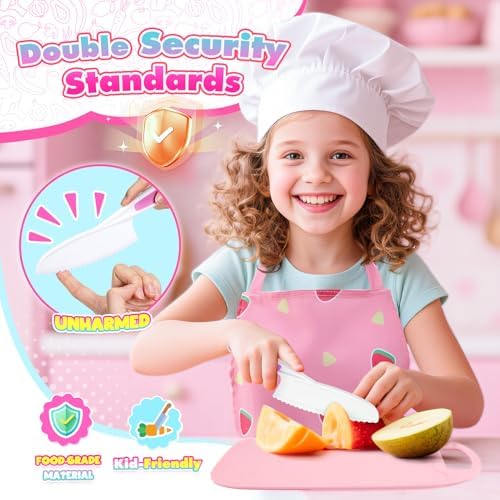 Kids Baking Cooking Set Real & Toddler Kid Apron, Kids Knife Set for Real Cooking & Basket,Food-Grade Material,Montessori Toddler Kitchen Tools, Christmas Birthday Gift for 3-10 Year Old Girls Boys - Image 5