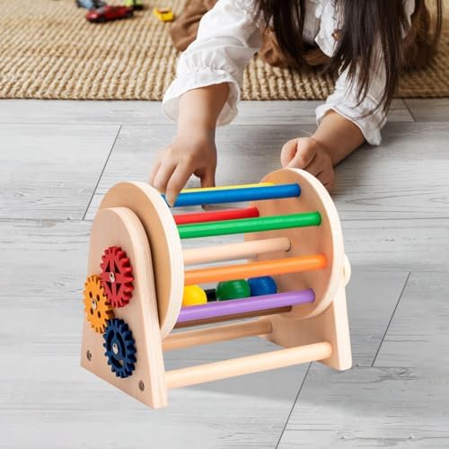 Rolling Drum Toys Wooden Drum Sensory Toy Mirror Knob Puzzle Rainbow Ball Kit Easy to Hold Material Suitable for Children’s - Image 5