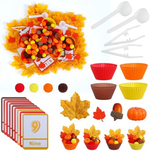 Montessori Toys for Toddlers 3-6 Autumn Fall Sensory Bin Set Items Counting Sorting Toddler Fine Motor Skill Toy Preschool Education Harvest Activities by Unknown