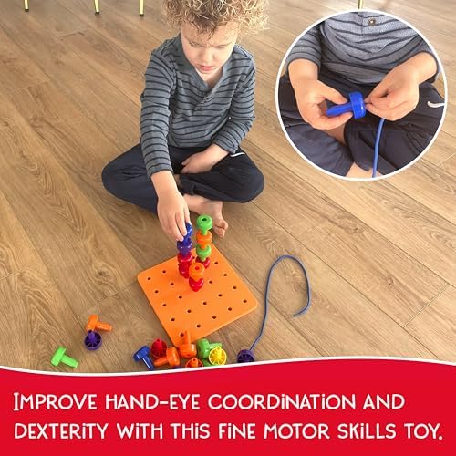 Blu Jay Foam Peg Board Toy - 36 Pegs, Foam Board, Lacing String, Storage Bag - Occupational Therapy Toys - Fine Motor Skills Toys for Toddlers and Kids (Orange) - Image 5