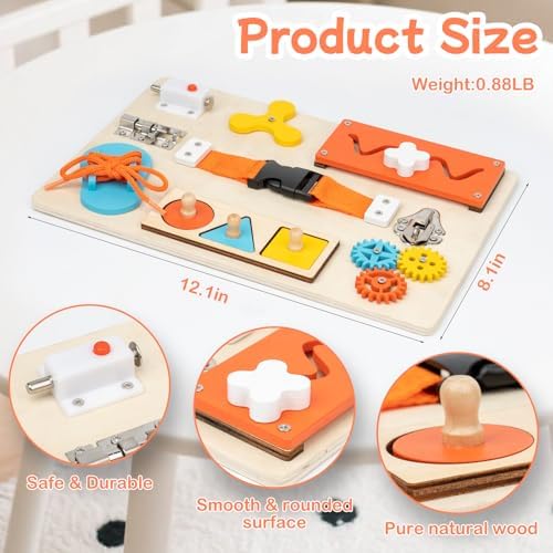 Montessori Busy Board for Toddlers, 9-in-1 Wooden Sensory Toys - Image 5