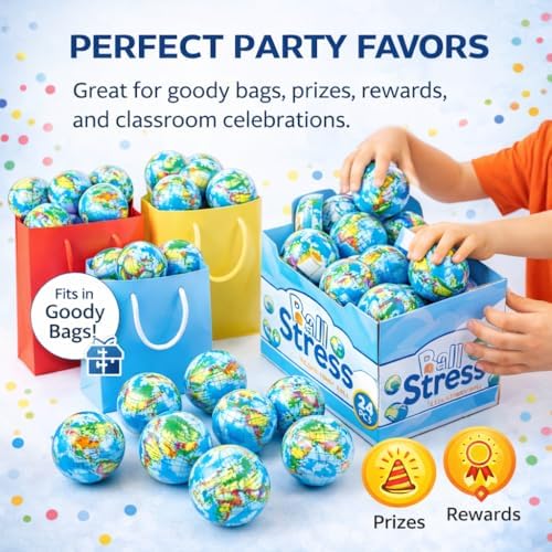 24 Pack - Globe Mini Soft Foam Earth Squeeze Balls, 2.5" Squeezable World Toy Stress Relief Bulk Educational Novelties for Kids, School, Classroom, Party Favors, Rewards - Image 7