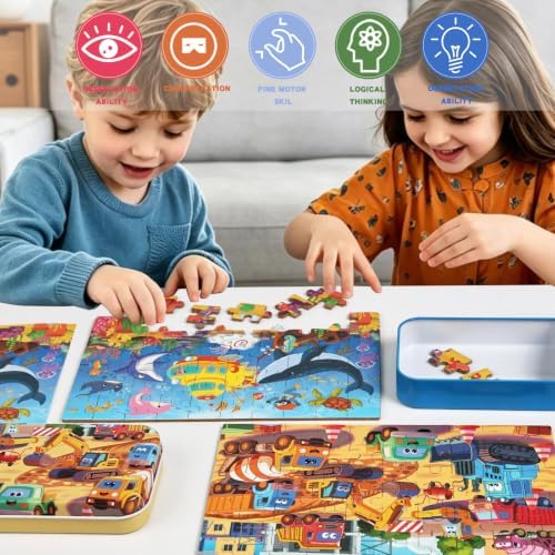 Puzzles for Kids Ages 4-8, 60 Pieces Puzzles for Kids Ages 3-5 in a Metal Box Girls and Boys Learning Educational Jigsaw Puzzle Toys Gifts - Image 5