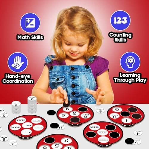 Math Games for Kids, Math Manipulatives Kindergarten Preschool Counting Toys, Ten Frame Set Addition and Subtraction Flash Cards Matching Bingo Number Games Homeschool Classroom Must Haves - Image 5