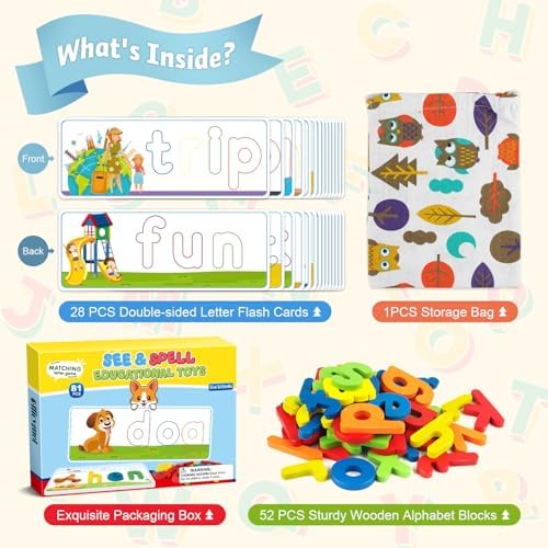 Officygnet Learning Toys for 3 4 5 6 Years Old Boys and Girls, See & Spell CVC Word Builders with Alphabet Cards for Kids Ages 3-5, Matching Letter Game for Preschool Toddler Learning Activities - Image 2