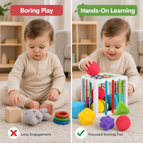 Montessori Toys for 1 Year Old - 6 Pc Shape Sorter Activity Cube - Image 7