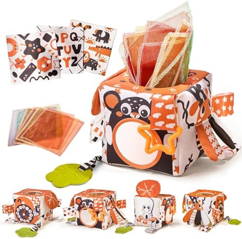 TUMAMA Black and White Baby Toys 6 to 12 Months, Tissue Box Toys, Crinkle Infant Sensory Toys, Cloth Tissues, Early Learning Toys Gifts for Babies 6 12 18 Months Old by TUMAMA