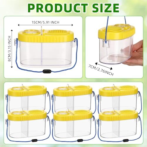 6 Pack Bug Catcher Kit for Kids Bulk Insect Habitat Viewer with Magnifying Glass Vents Portable Bug Collection Cage with Lanyard Nature Outdoor Explorer Set for Boys Girls Birthday Gift(Yellow) - Image 2