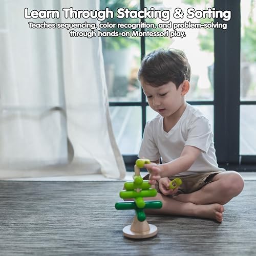 PlanToys® Montessori Wooden Tree Stacking Toy, Color Sorting Kids Playset - Image 5