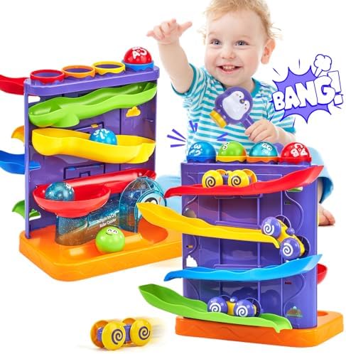 hahaland Ball Drop Toys for 1 Year Old, 2 in 1 Pound a Ball & Car Ramp by hahaland