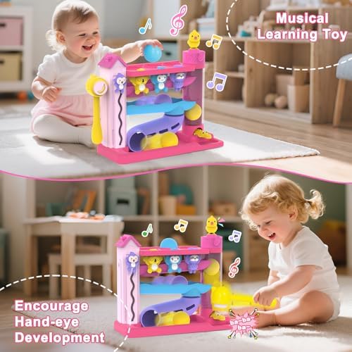 Ussybaby Musical Toys for 1+ Years Old Girls,Fine Motor Skills Developmental Toys 12-18-24+ Months,Bilingual Toddler Learning Ball Drop Toy,Birthday Gifts Toys for 1 2 Year Old Girl(Pink) - Image 3