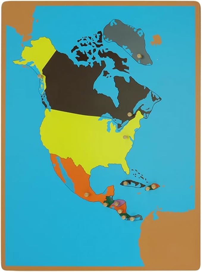 Scientific Culture World Puzzles Map with Knob 3D Puzzle Game Geography Learning Wood Maps Color Board Montessori Scientific Geography World Map Educational Teaching Toys (North America) by Unknown