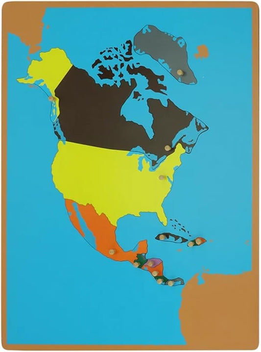 Scientific Culture World Puzzles Map with Knob 3D Puzzle Game Geography Learning Wood Maps Color Board Montessori Scientific Geography World Map Educational Teaching Toys (North America) by Unknown