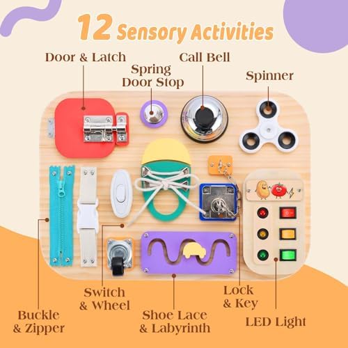 Potatomato Montessori LED Busy Board for Toddlers, Wooden Sensory Toy Kids - Image 2