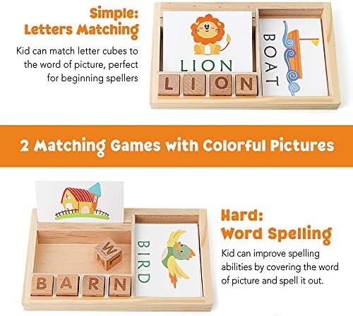 Coogam Spelling Games, Wooden Matching Letters Toy with Flash Cards Words, Montessori ABC Alphabet Learning Educational Puzzle Gift for Preschool Boys Girls Kids Age 3 4 5 Years Old - Image 3