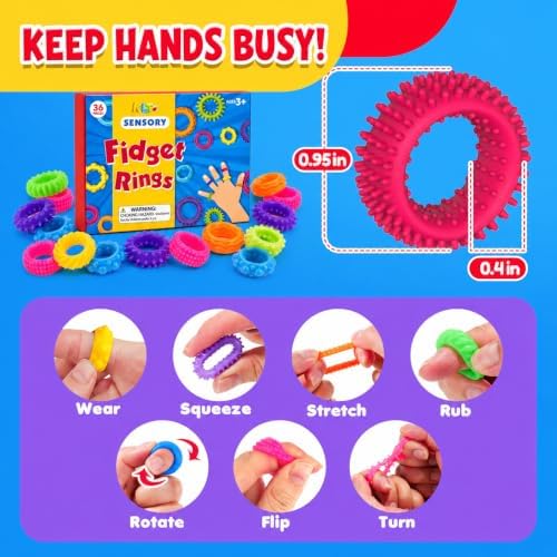 KLT Fidget Toys Bulk for Kids: 36 Pack Sensory Rings for Stress - Quiet Fidget Rings for Classroom Prize Box - Bulk Party Favors Goodie Bag - Small Calming Toys for Autism - Image 3