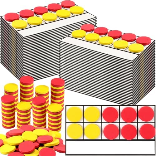 Ireer 60 Sets Bulk Magnetic Ten Frames for Classroom 600 Magnetic Math Counters and 60 Boards Kindergarten Classroom Must Haves Math Manipulatives for Home Prek Preschool Elementary(Red Yellow) by Ireer