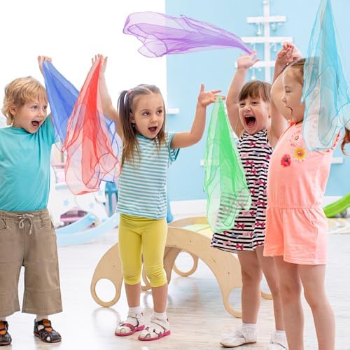 Juggling Scarves, Dance Scarves for Kids Play 12 PCS Square Silk Scarf Music Performance Props for Toddlers Children - Image 2