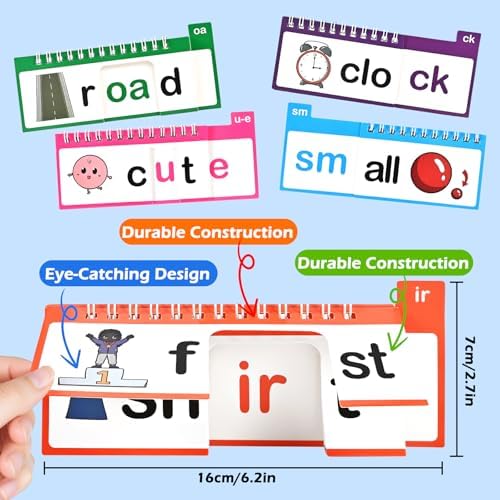 40 Phonics Flash Cards, Word Family Build Book, Read & Rhyme Flip Books for Kids, Learn to Read Activity Books with Sight Words, Alphabet & Vowel Learning Games for Preschool Kindergarten Homeschool - Image 2