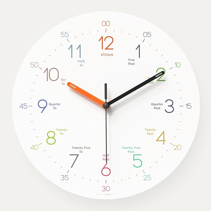 mooas Easy Learning Flatwood Wall Clock,12" Wood Clock by mooas
