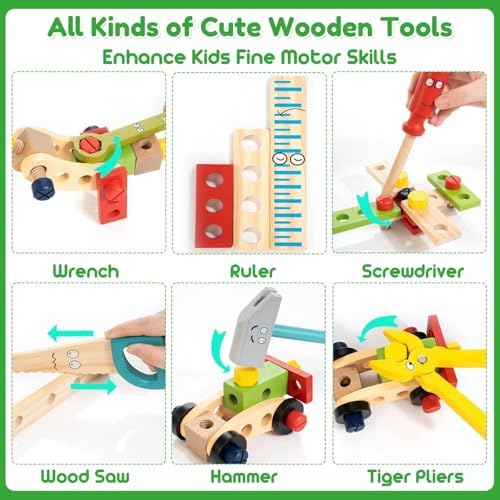 Wooden Kids Tool Kit, Montessori Tool Set Toys for Boys Girls 3+ - Image 3
