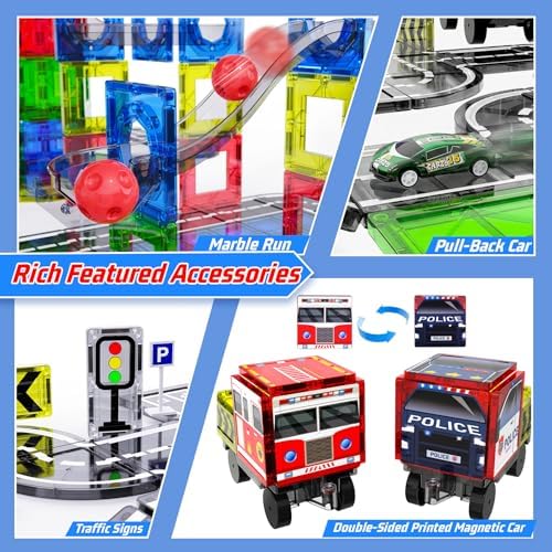 SKTMYY 150PCS Magnetic Tiles Road Set with Marble Run, Preschool Magnet Tiles Included Magnetic Cars. STEM Magnetic Tiles for Kids, Preschool Educational Building Toys for Boys & Girls - Image 4