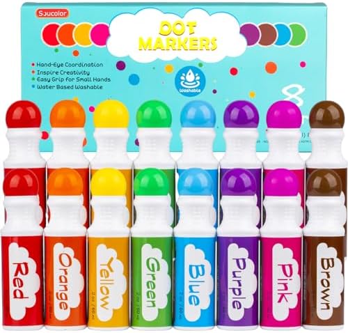 Soucolor 16-Pack Washable Dot Markers for Kids & Toddlers,8 Vibrant Colors by Soucolor