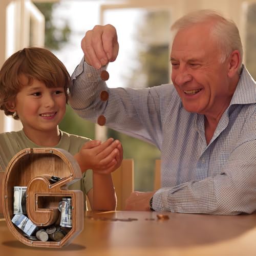 Personalized 12" Extra Large Wooden Letter Piggy Bank for Kids Boys Girls, (Laser Engraved Name) Custom Initial Letter Shape Piggy Bank, Alphabet Coin Bank Grandchildren Birthday - Image 6