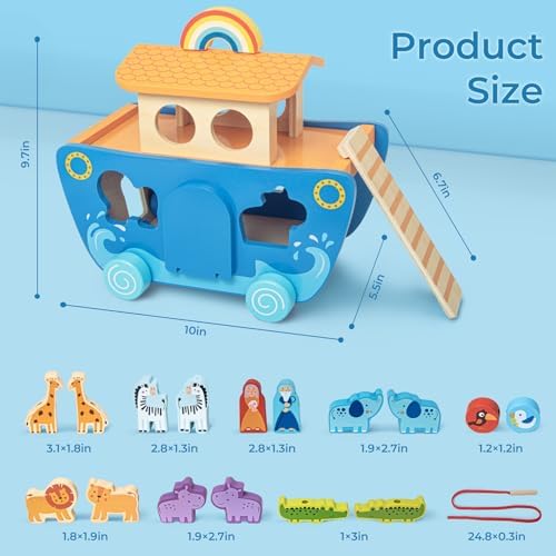 Wooden Noahs Ark Toy with Animal|Baby Baptism Gifts for Boys and Girl - Image 4