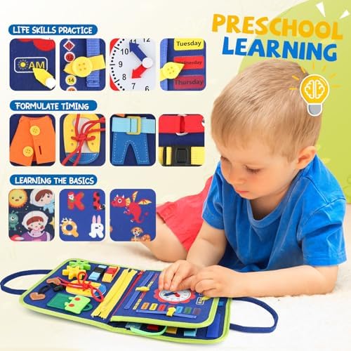 Toddler Busy Board, Montessori Sensory Toys for Boys, 3-8 Year Old Girl Toddler Travel Toys, Educational Learning Activities Board for Motor Skills, Birthday Gifts for Airplane Car, Pink - Image 4