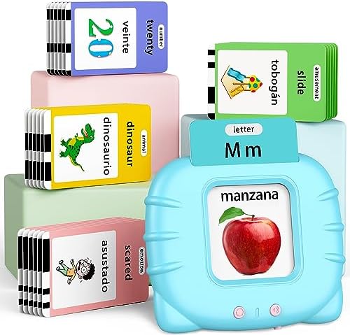 Eaever Spanish English Bilingual Learning Toys, ABC Talking Flash Cards with 520 Words, Gift for 3 4 5 6 Year Old, Blue by Eaever