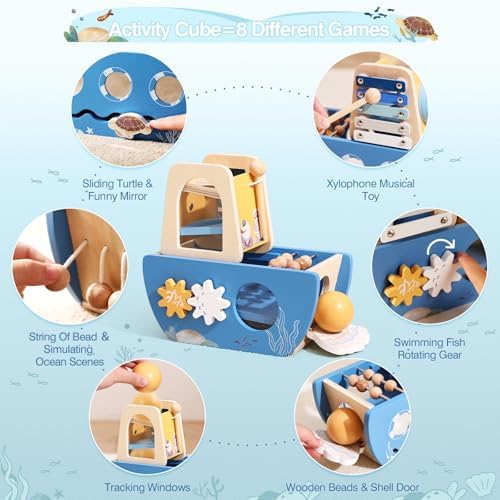 let's make Wooden Activity Cube 8-in-1 Montessori Toys Includes Object Permanent Box Early Learning Activity Cube Montessori Sensory Toys for Toddler Baby First Birthday Gifts - Image 2