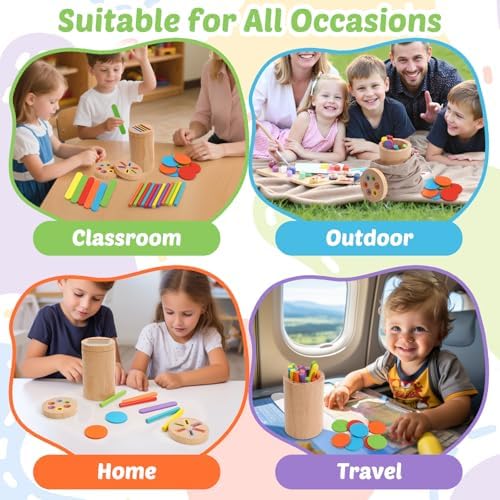Montessori Toys for 1-3 Year Old, 3 in 1 Wooden Color Sorting Stacking Travel Toy for Toddlers 18+ Months with Magnetic Lid, Birthday Christmas Learning Gift for 2-4 Year Olds Boys Girls - Image 5