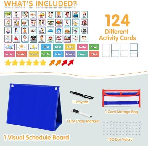 ALSLEA Large Visual Schedule for Kids with Autism Chore Chart for Kids Daily Routine Chart Autism Learning Materials Toddler Planning Board Visual Schedule for Classroom, Home with 124 Cards (Blue) - Image 6